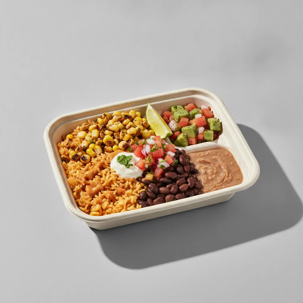 Elote Bowl Box with Refried Beans / Nopalitos Salad Elote Bowl Box with Refried Beans / Nopalitos Salad