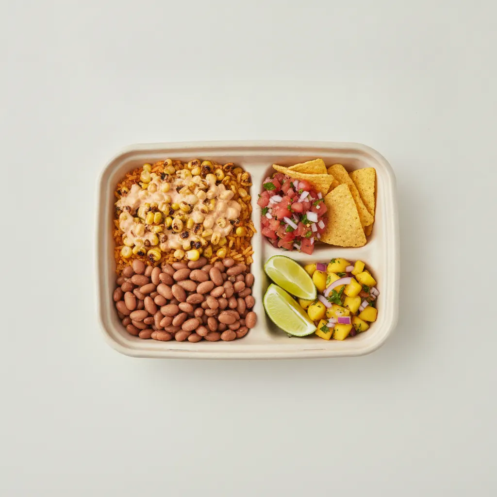 Elote Bowl Box with Pico and Chips / Mango Salad Elote Bowl Box with Pico and Chips / Mango Salad