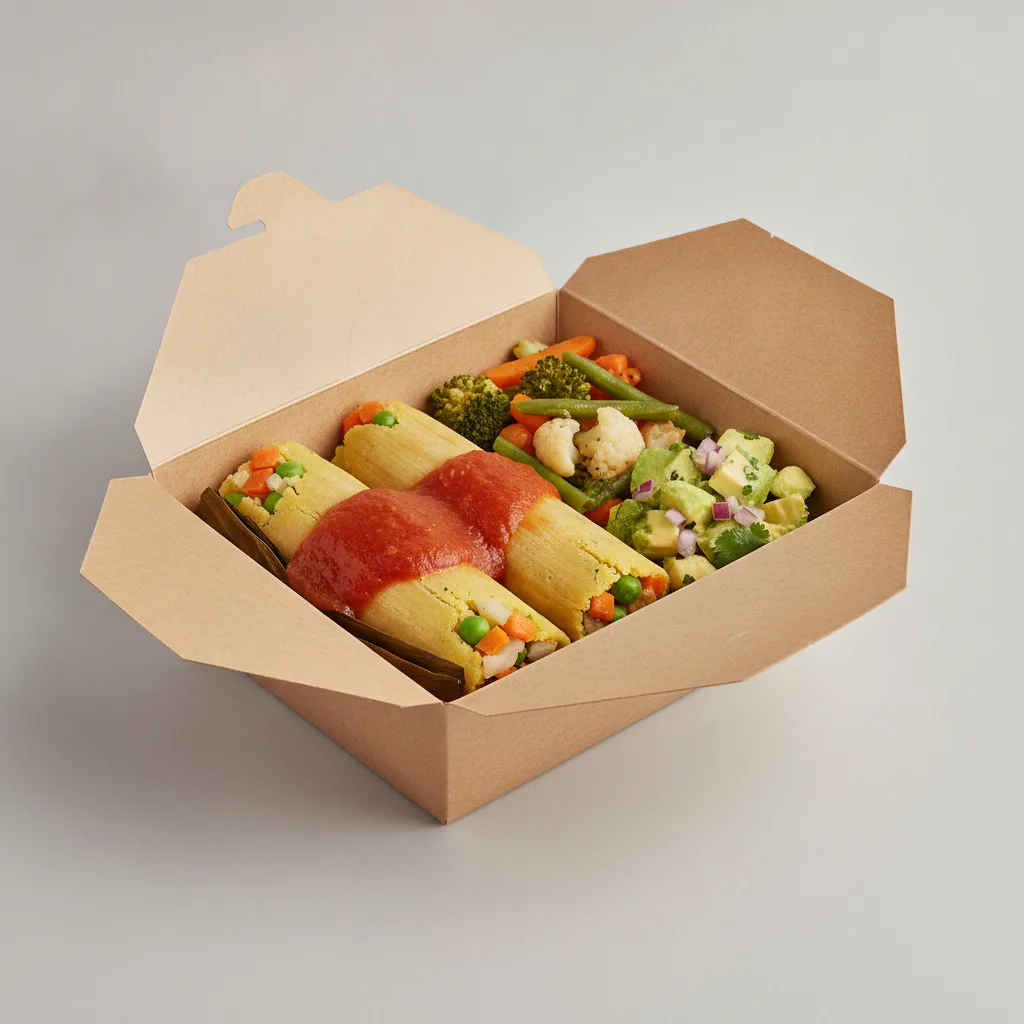 Tamales Box (Vegetarian) — Steamed Veggies / Avocado Salad Tamales Box (Vegetarian) — Steamed Veggies / Avocado Salad
