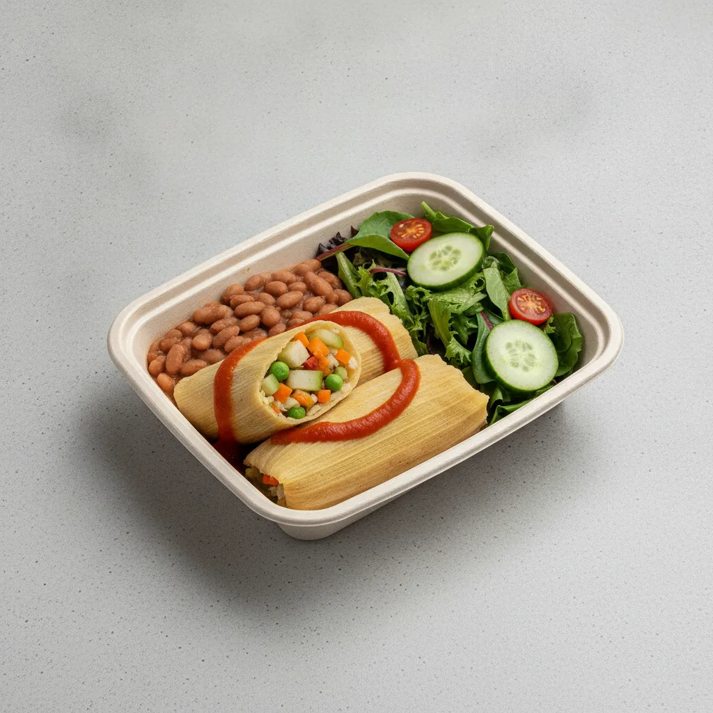 Tamales Box (Vegetarian) — Pinto Beans / Green Salad Tamales Box (Vegetarian) — Pinto Beans / Green Salad