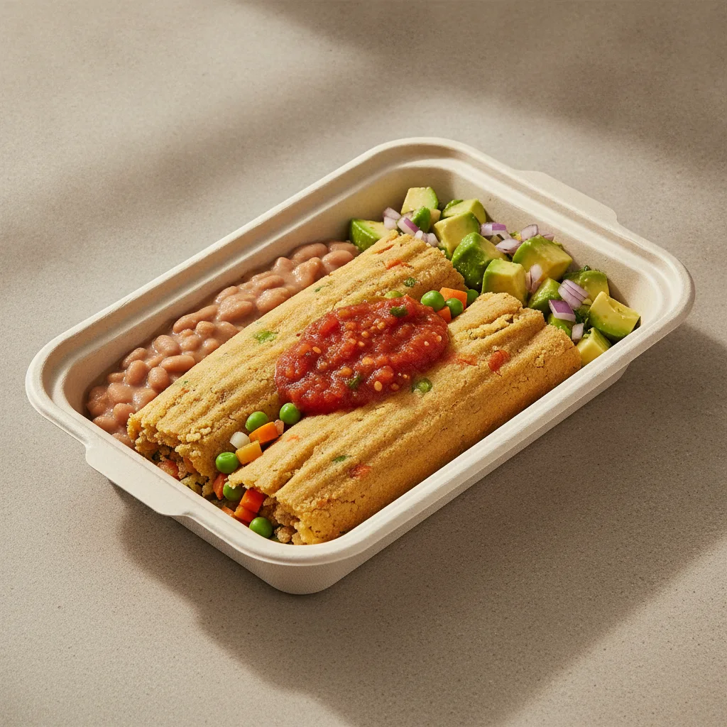 Tamales Box (Vegetarian) — Pinto Beans / Avocado Salad Tamales Box (Vegetarian) — Pinto Beans / Avocado Salad