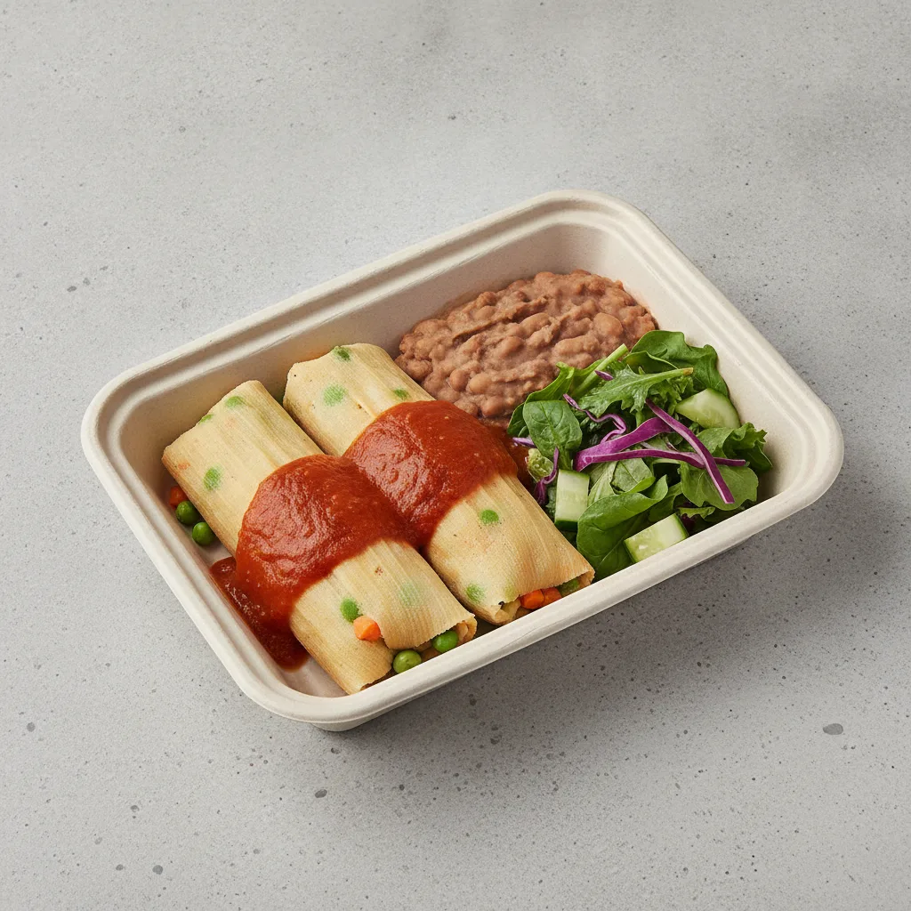 Tamales Box (Vegetarian) with Refried Beans / Green Salad Tamales Box (Vegetarian) with Refried Beans / Green Salad