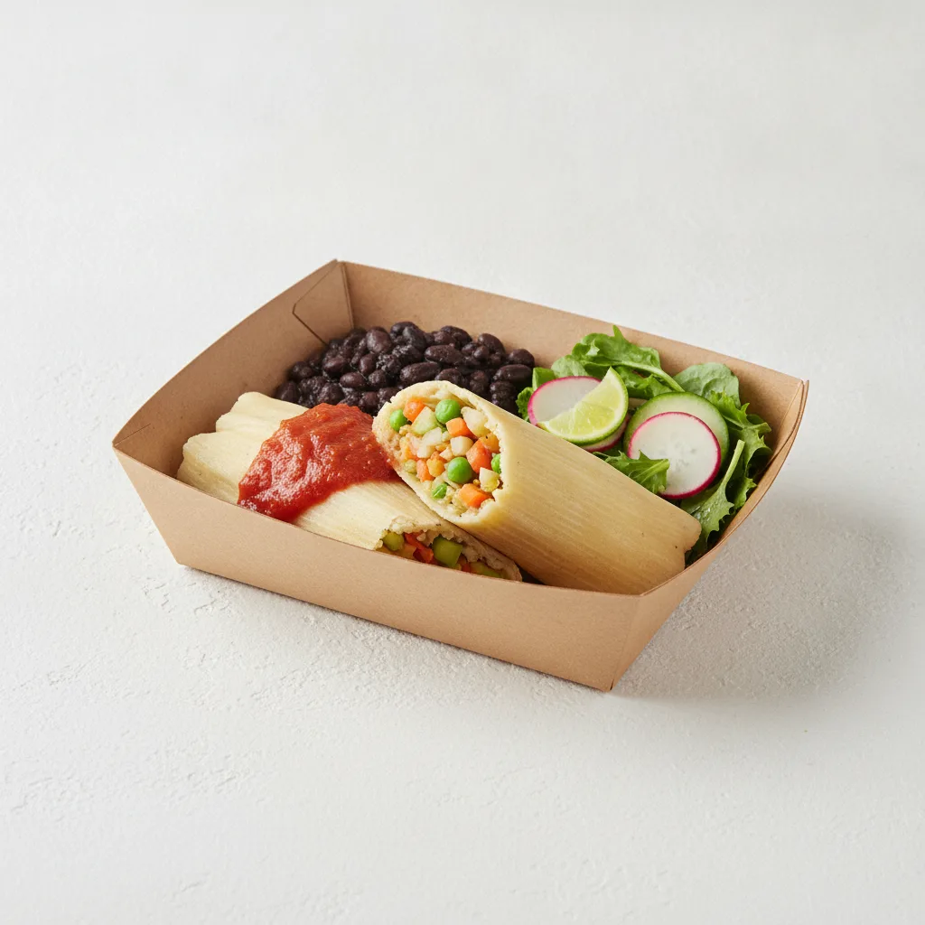 Tamales Box (Vegetarian) with Black Beans / Mexican Salad Tamales Box (Vegetarian) with Black Beans / Mexican Salad
