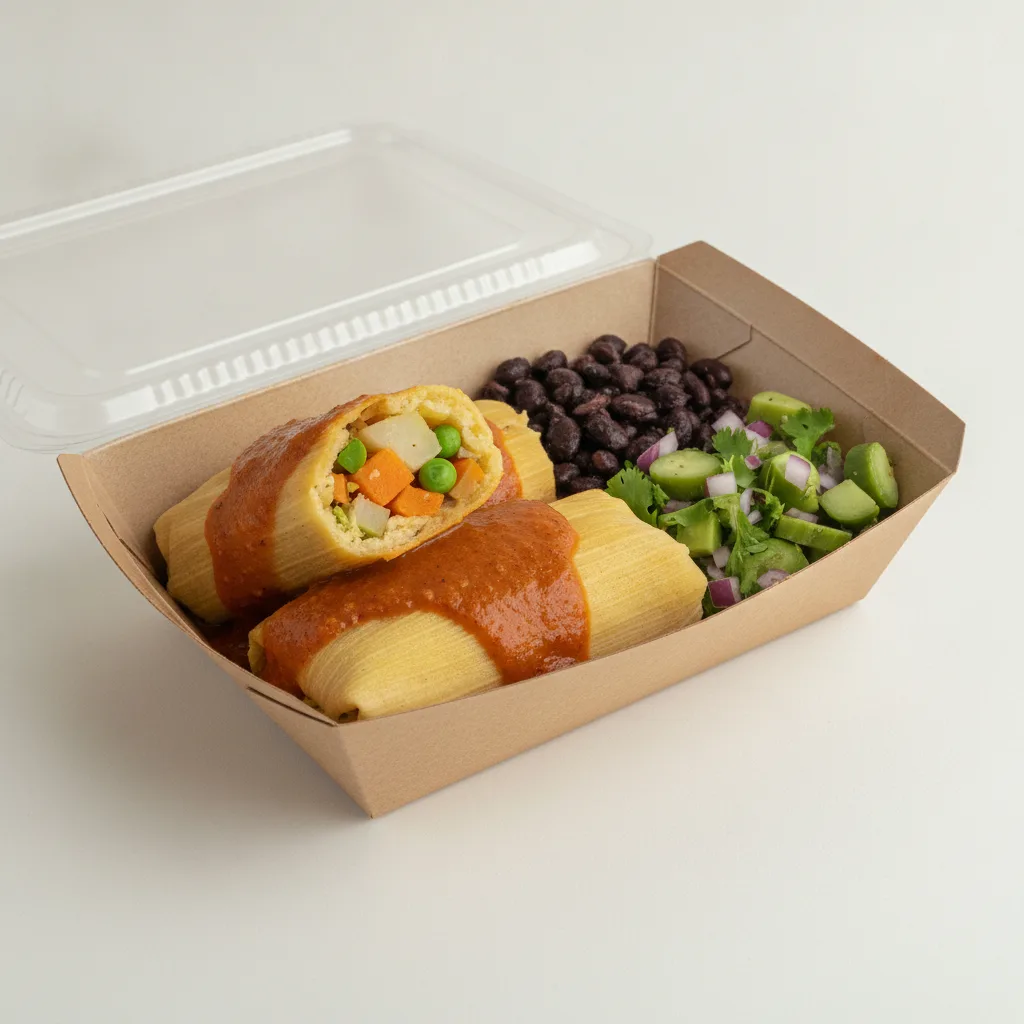 Tamales Box (Vegetarian) with Black Beans / Nopalitos Salad Tamales Box (Vegetarian) with Black Beans / Nopalitos Salad