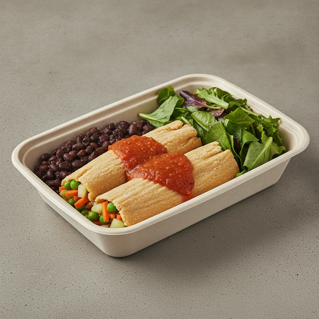 Tamales Box (Vegetarian) with Black Beans / Green Salad Tamales Box (Vegetarian) with Black Beans / Green Salad