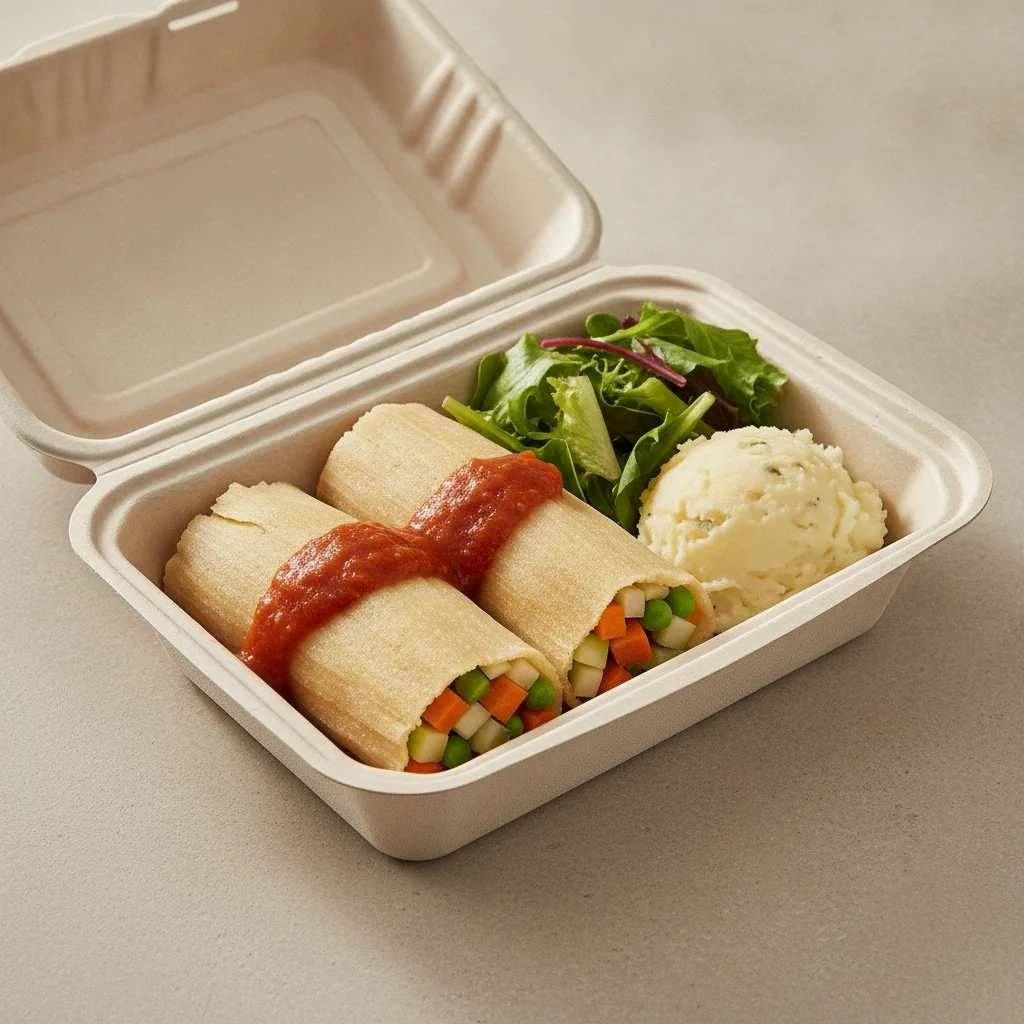Tamales Box (Vegetarian) with Mashed Potato / Green Salad Tamales Box (Vegetarian) with Mashed Potato / Green Salad