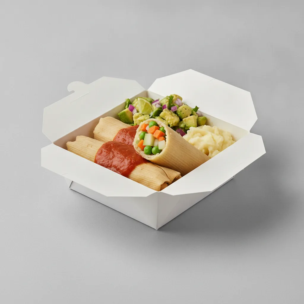 Tamales Box (Vegetarian) with Mashed Potato / Avocado Salad Tamales Box (Vegetarian) with Mashed Potato / Avocado Salad