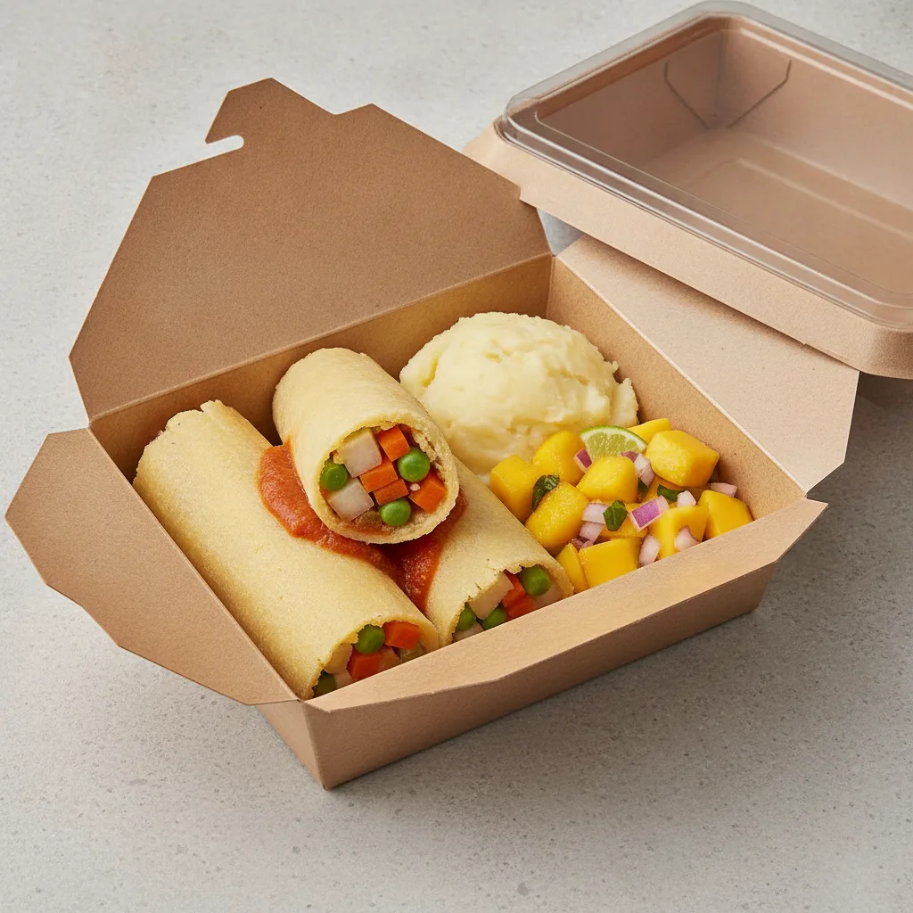 Tamales Box (Vegetarian) with Mashed Potato / Mango Salad Tamales Box (Vegetarian) with Mashed Potato / Mango Salad