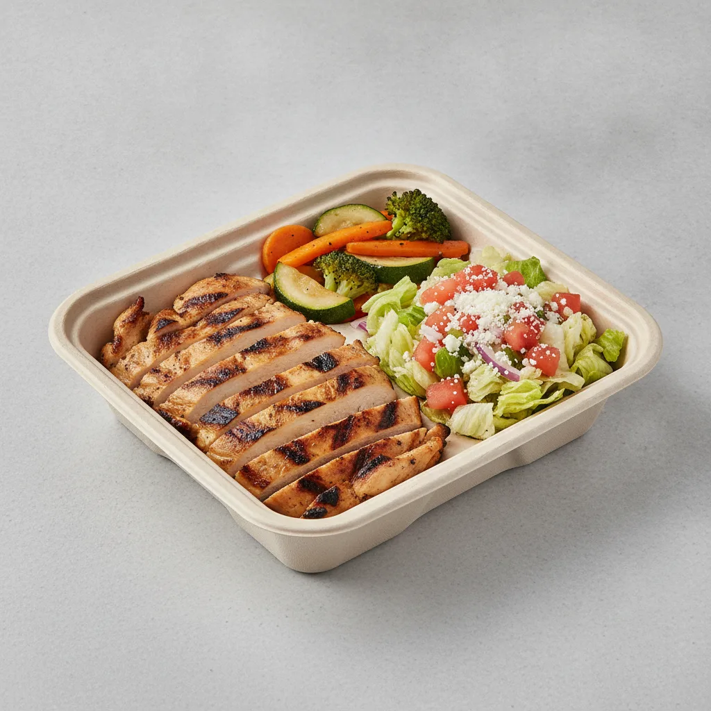 Asada Plate Box — Chicken — Steamed Veggies / Mexican Salad Asada Plate Box — Chicken — Steamed Veggies / Mexican Salad