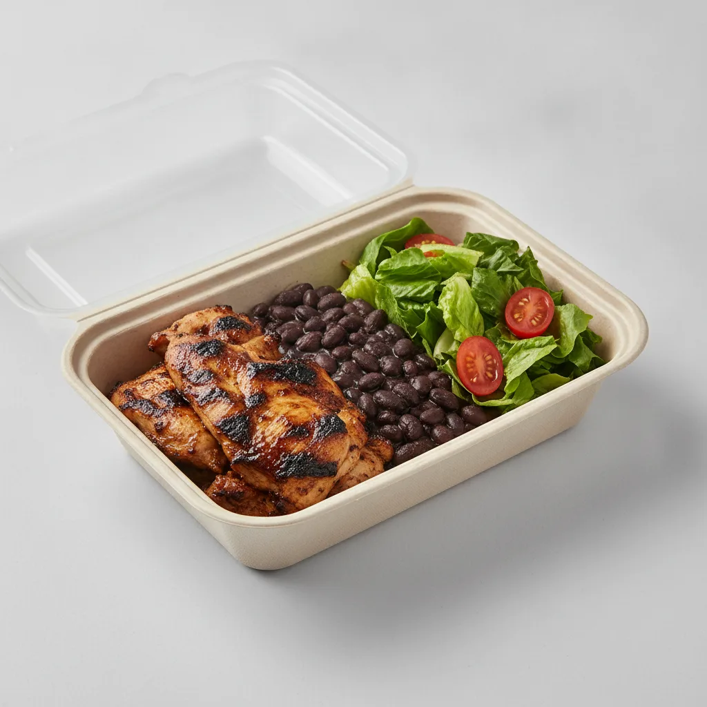Asada Plate Box — Chicken with Black Beans / Green Salad Asada Plate Box — Chicken with Black Beans / Green Salad