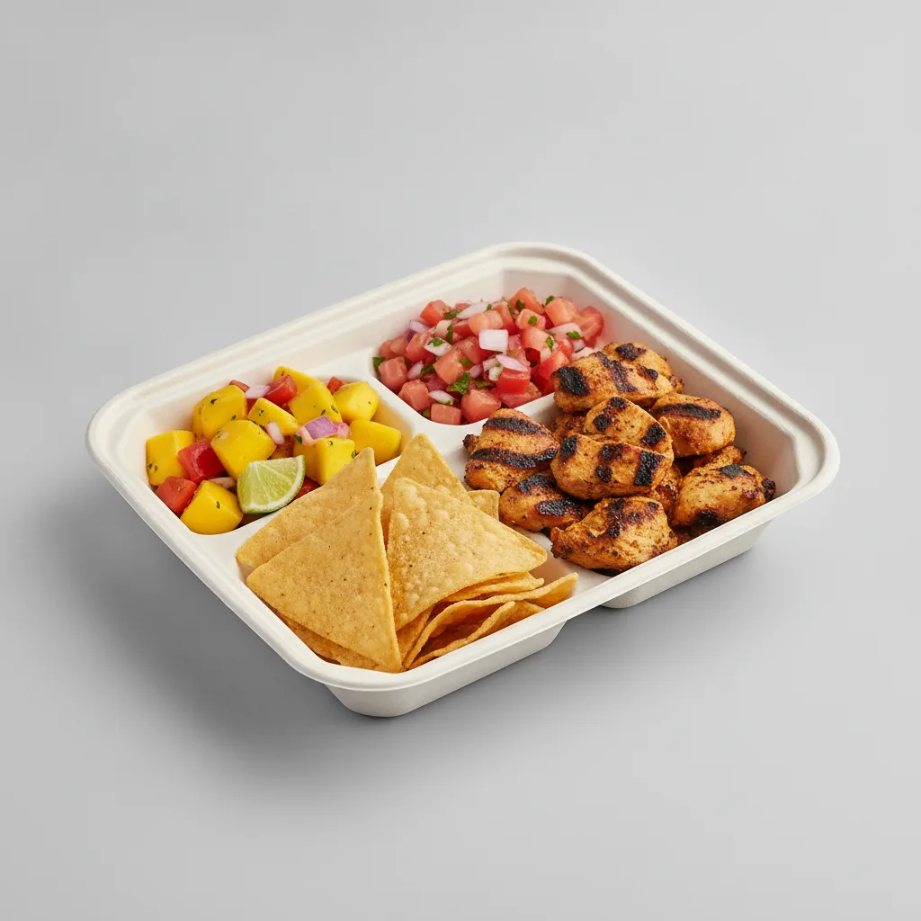 Asada Plate Box — Chicken with Pico and Chips / Mango Salad Asada Plate Box — Chicken with Pico and Chips / Mango Salad