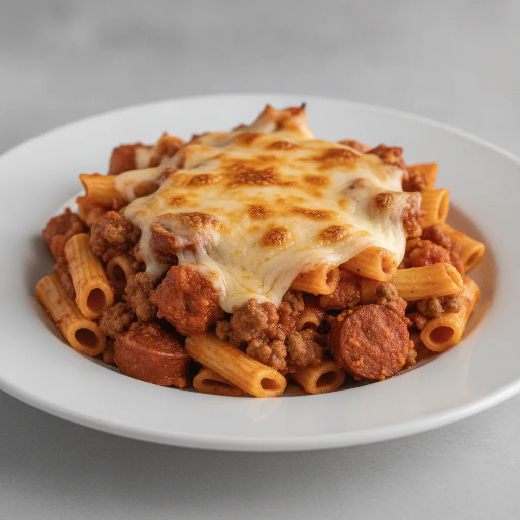 Beef & Hot Sausage Baked Ziti Beef & Hot Sausage Baked Ziti