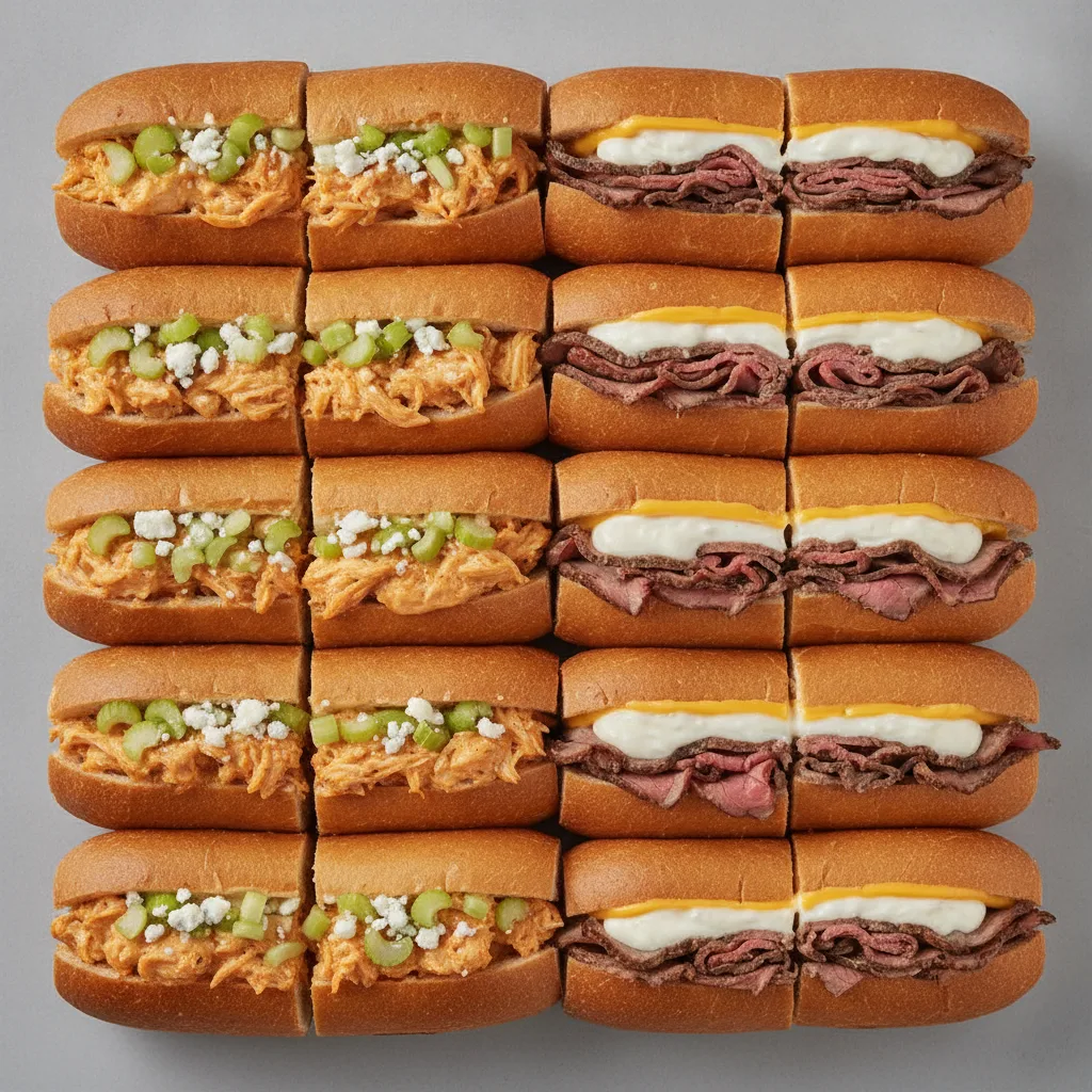 50/50 Hoagie Tray - Buffalo Ranch Chicken / Roast Beef & Cheddar with Horseradish 50/50 Hoagie Tray - Buffalo Ranch Chicken / Roast Beef & Cheddar with Horseradish