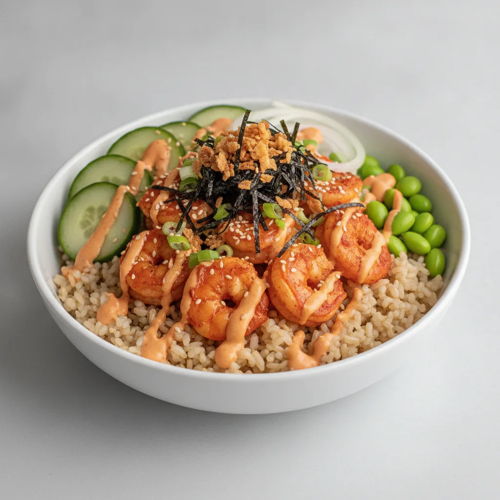 Gluten Free Spicy Shrimp Bowl (Regular) — Brown Rice Gluten Free Spicy Shrimp Bowl (Regular) — Brown Rice