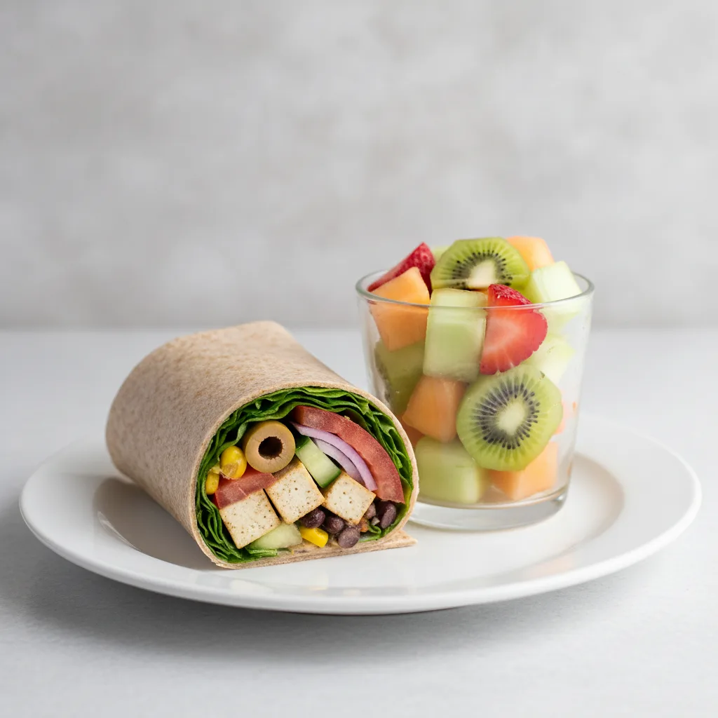 Vegan Tofu Veggie Wrap and Fruit Cup Vegan Tofu Veggie Wrap and Fruit Cup