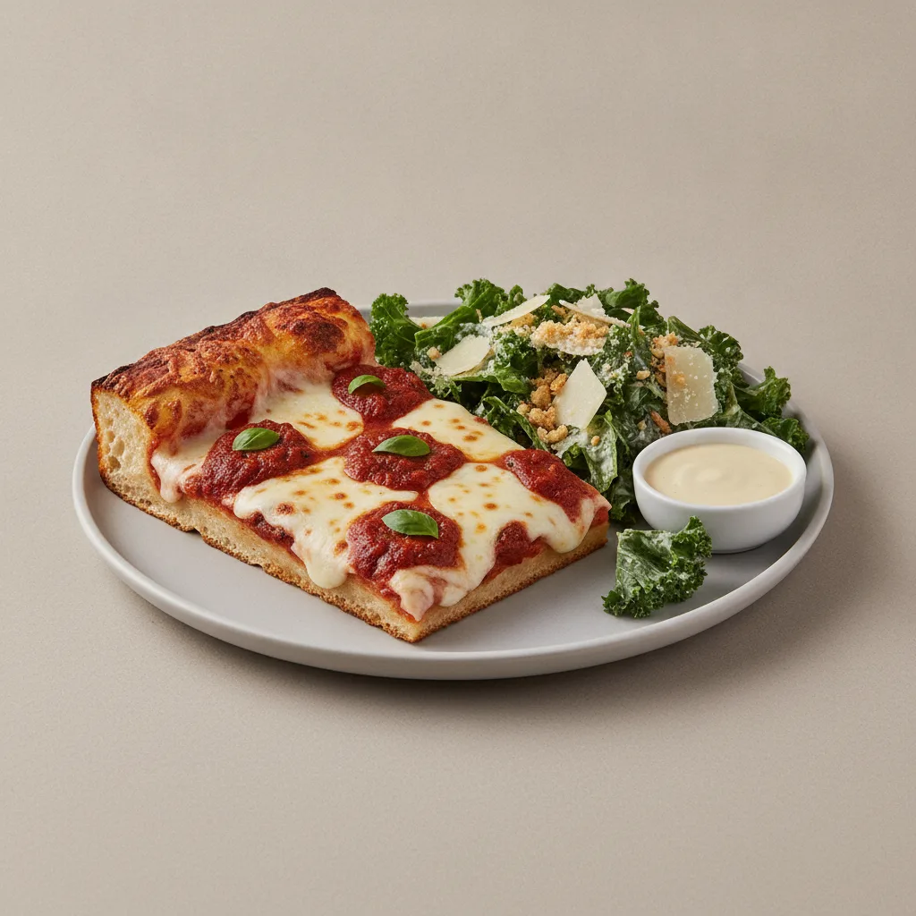Classic Detroit Style Pizza Slice and Side Salad Classic Detroit Style Pizza Slice and Side Salad