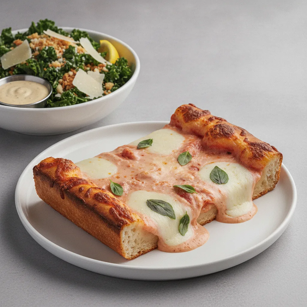 Classic Vodka Detroit Style Pizza Slice and Side Salad Classic Vodka Detroit Style Pizza Slice and Side Salad