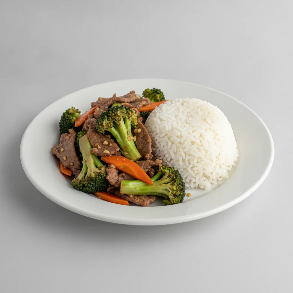 Mandarin Broccoli with Beef and White Rice Mandarin Broccoli with Beef and White Rice