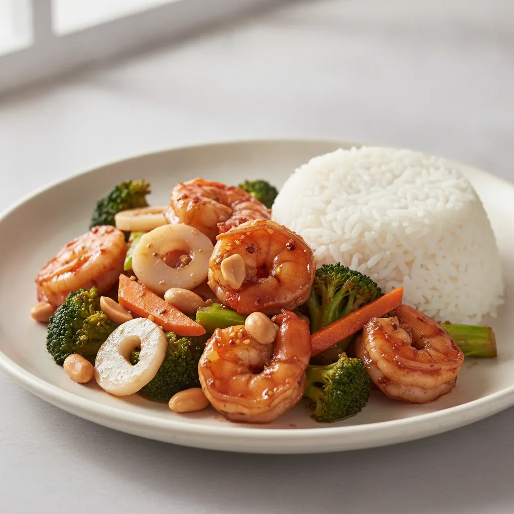 Kung Pao Shrimp with White Rice Kung Pao Shrimp with White Rice