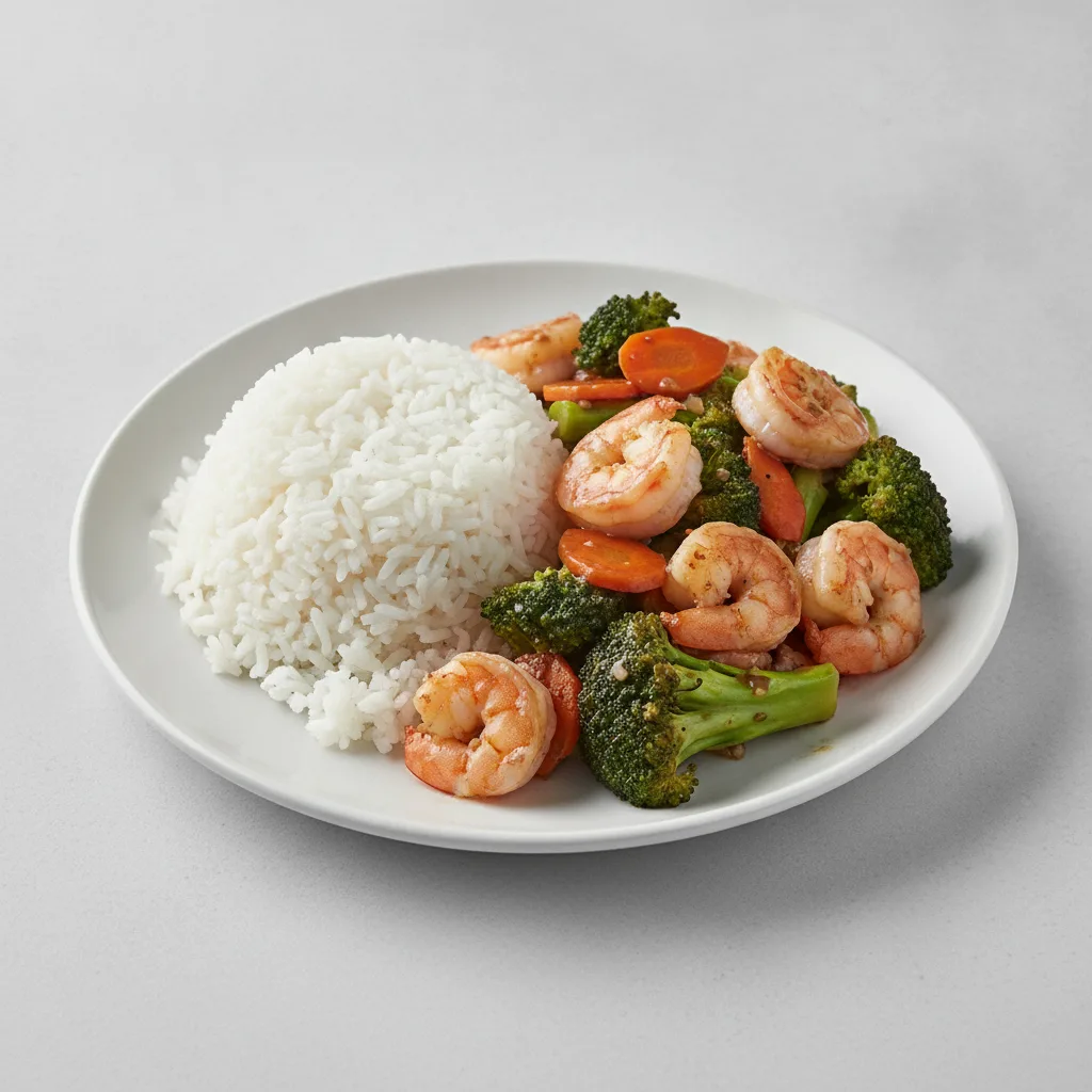 Mandarin Broccoli with Shrimp and White Rice Mandarin Broccoli with Shrimp and White Rice