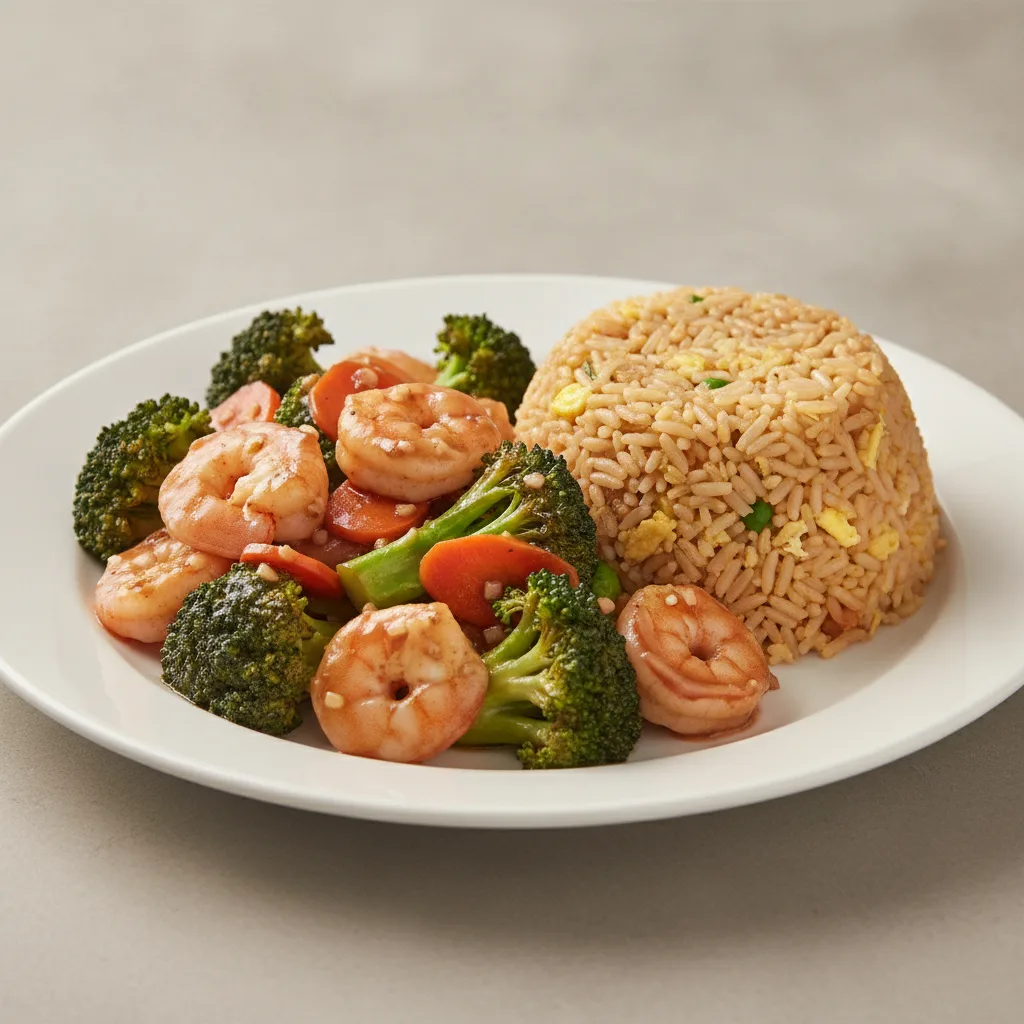 Mandarin Broccoli with Shrimp and Fried Rice Mandarin Broccoli with Shrimp and Fried Rice
