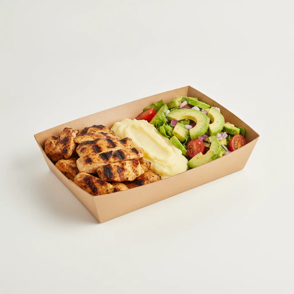 Asada Plate Box — Chicken with Mashed Potato / Avocado Salad Asada Plate Box — Chicken with Mashed Potato / Avocado Salad