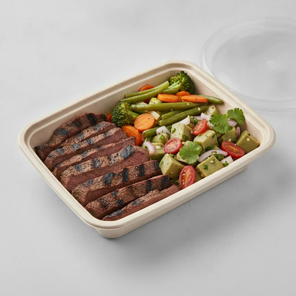 Asada Plate Box — Steak — Steamed Veggies / Nopalitos Salad Asada Plate Box — Steak — Steamed Veggies / Nopalitos Salad