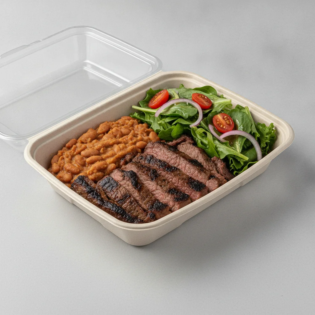 Asada Plate Box — Steak — Pinto Beans / Green Salad Asada Plate Box — Steak — Pinto Beans / Green Salad
