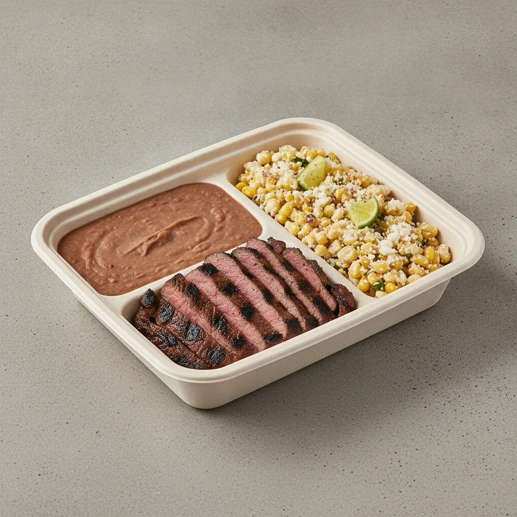 Asada Plate Box — Steak with Refried Beans / Street Corn Salad Asada Plate Box — Steak with Refried Beans / Street Corn Salad
