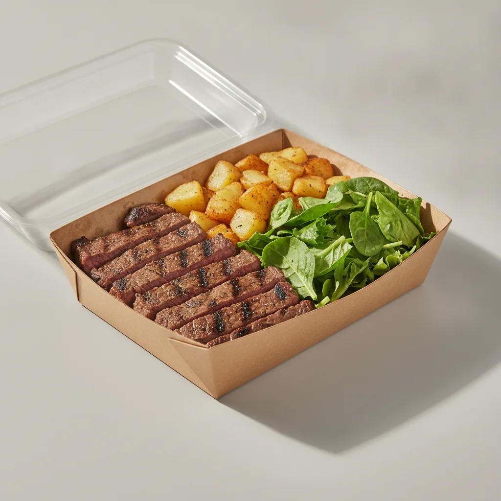 Asada Plate Box — Steak with Home Fries / Green Salad Asada Plate Box — Steak with Home Fries / Green Salad