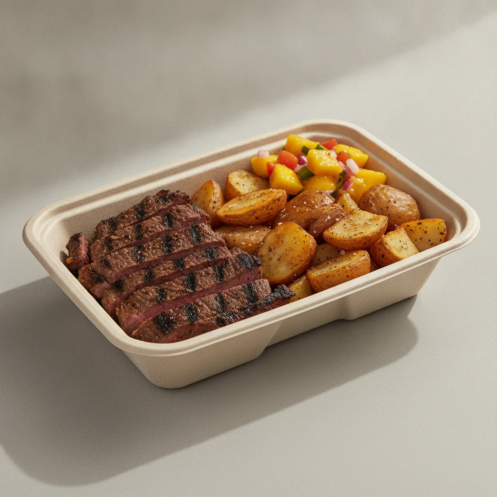 Asada Plate Box — Steak with Home Fries / Mango Salad Asada Plate Box — Steak with Home Fries / Mango Salad