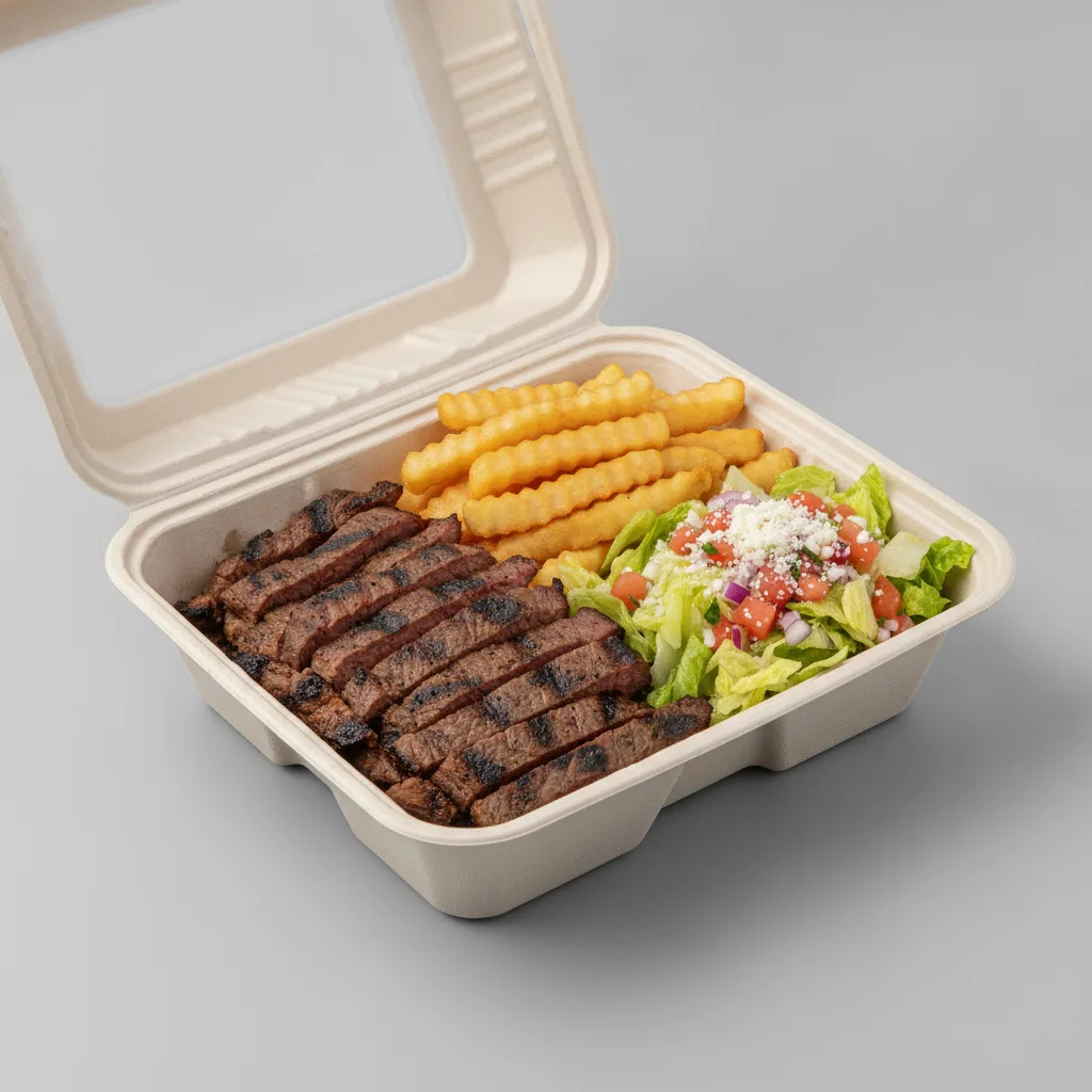 Asada Plate Box — Steak with French Fries / Mexican Salad Asada Plate Box — Steak with French Fries / Mexican Salad