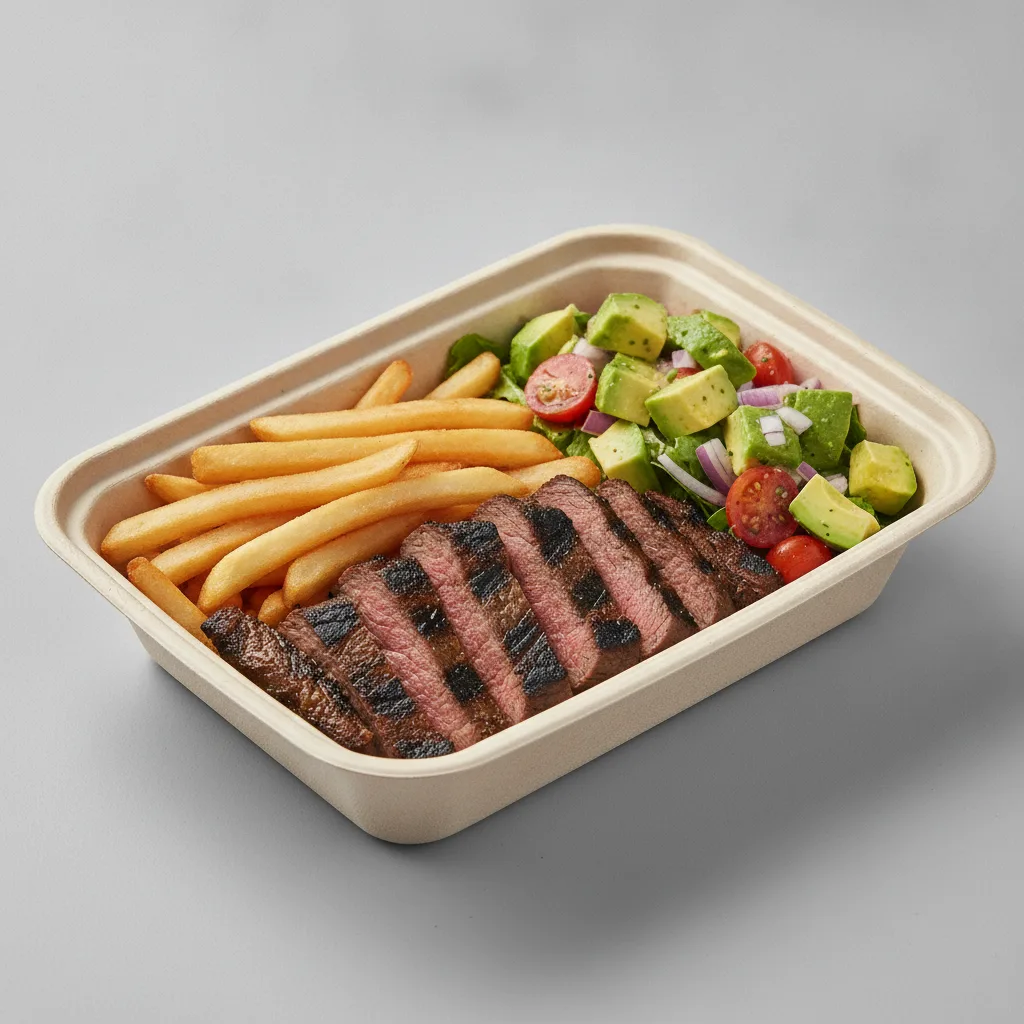 Asada Plate Box — Steak with French Fries / Avocado Salad Asada Plate Box — Steak with French Fries / Avocado Salad