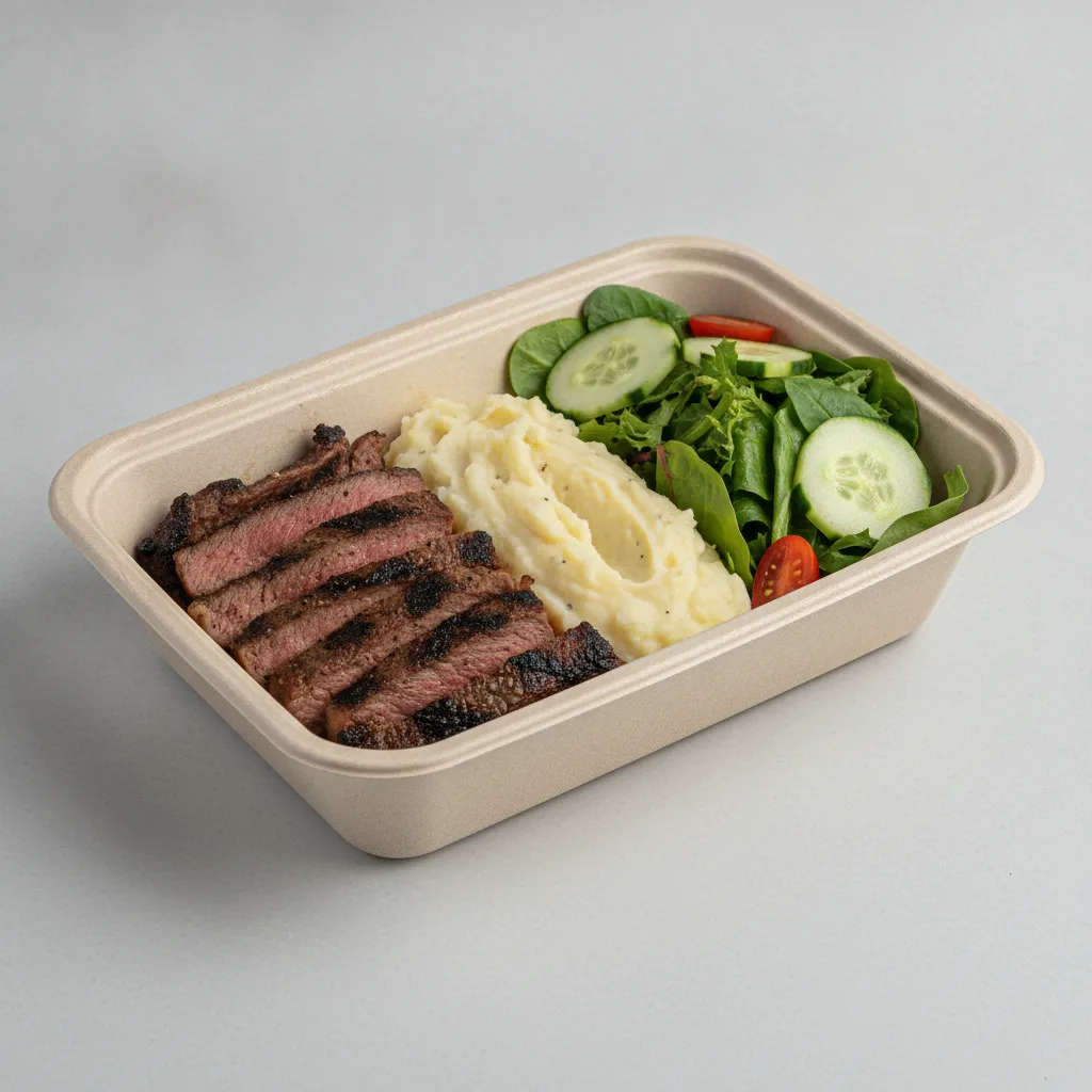 Asada Plate Box — Steak with Mashed Potato / Green Salad Asada Plate Box — Steak with Mashed Potato / Green Salad