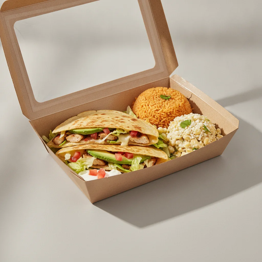 Quesadilla Box — Chicken — Mexican Rice / Street Corn Salad Quesadilla Box — Chicken — Mexican Rice / Street Corn Salad