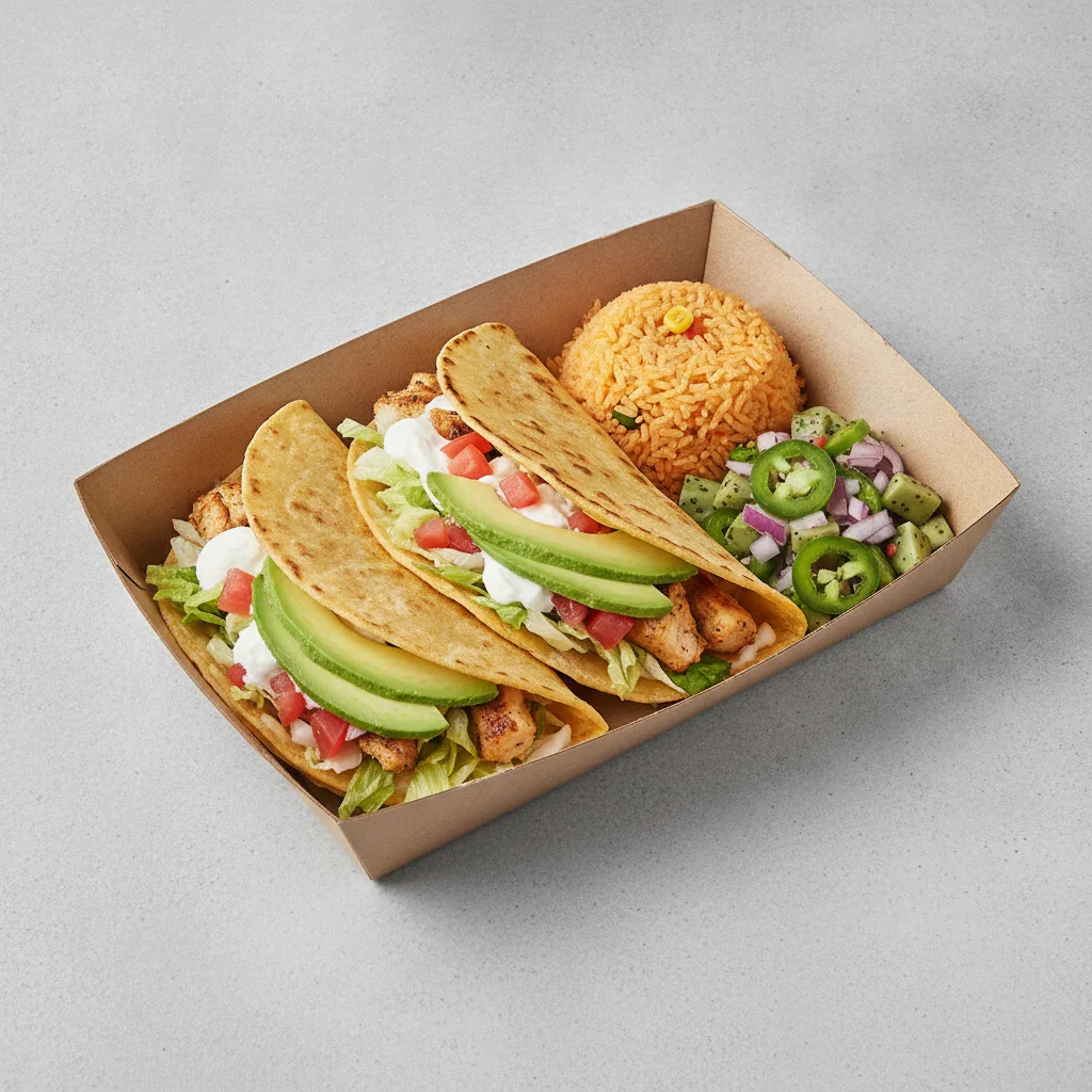 Quesadilla Box — Chicken — Mexican Rice / Nopalitos Salad Quesadilla Box — Chicken — Mexican Rice / Nopalitos Salad