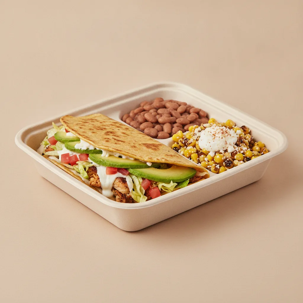 Quesadilla Box — Chicken — Pinto Beans / Street Corn Salad Quesadilla Box — Chicken — Pinto Beans / Street Corn Salad