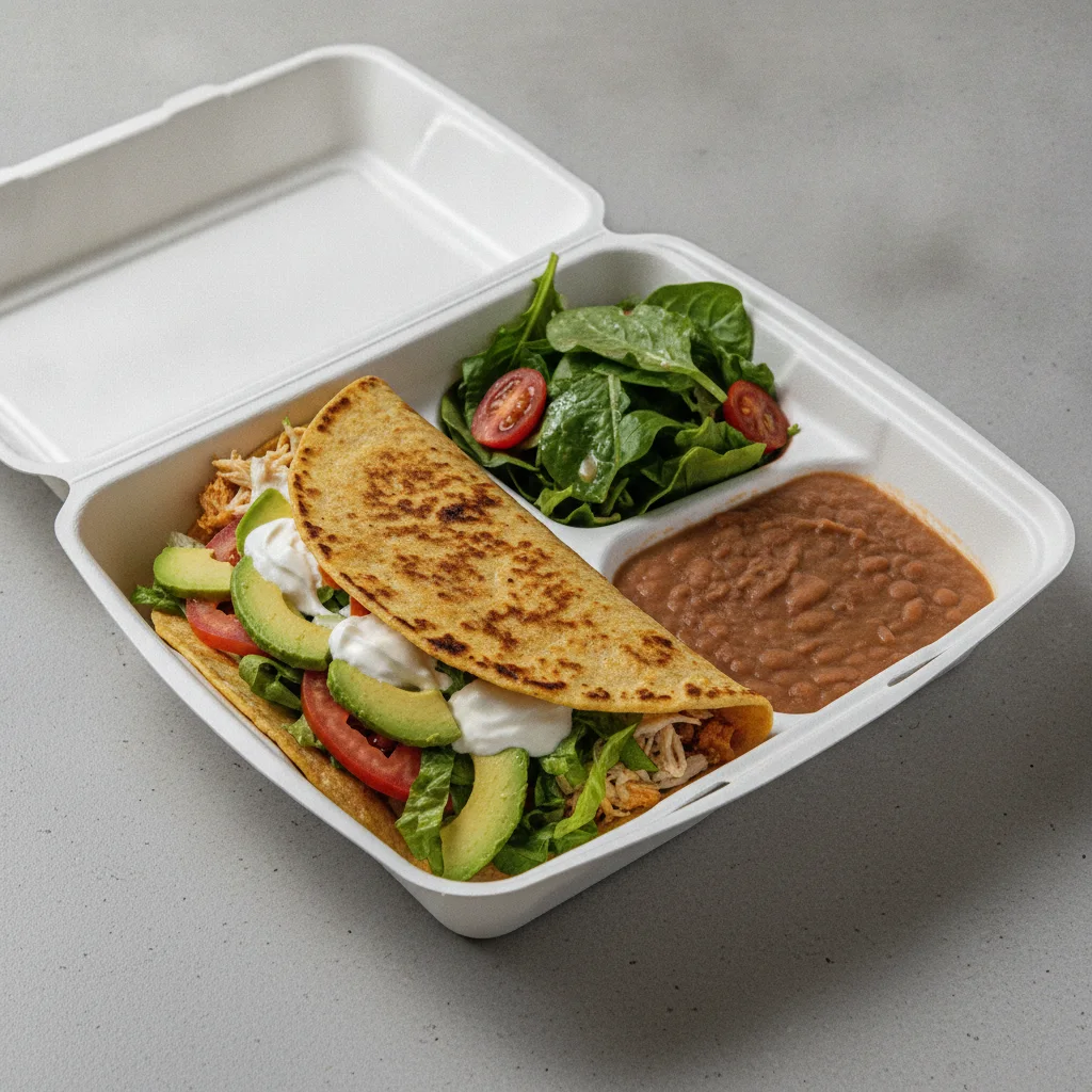 Quesadilla Box — Chicken with Refried Beans / Green Salad Quesadilla Box — Chicken with Refried Beans / Green Salad