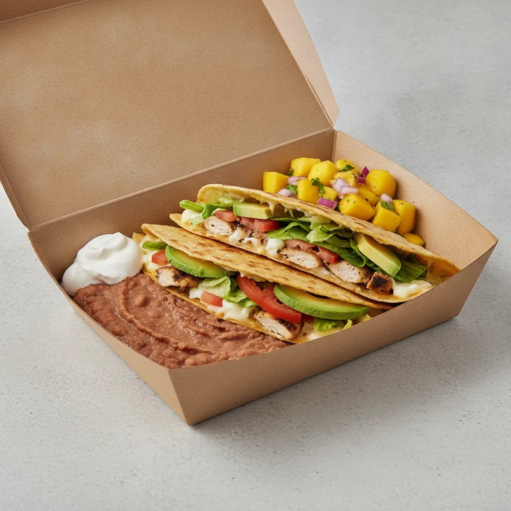Quesadilla Box — Chicken with Refried Beans / Mango Salad Quesadilla Box — Chicken with Refried Beans / Mango Salad