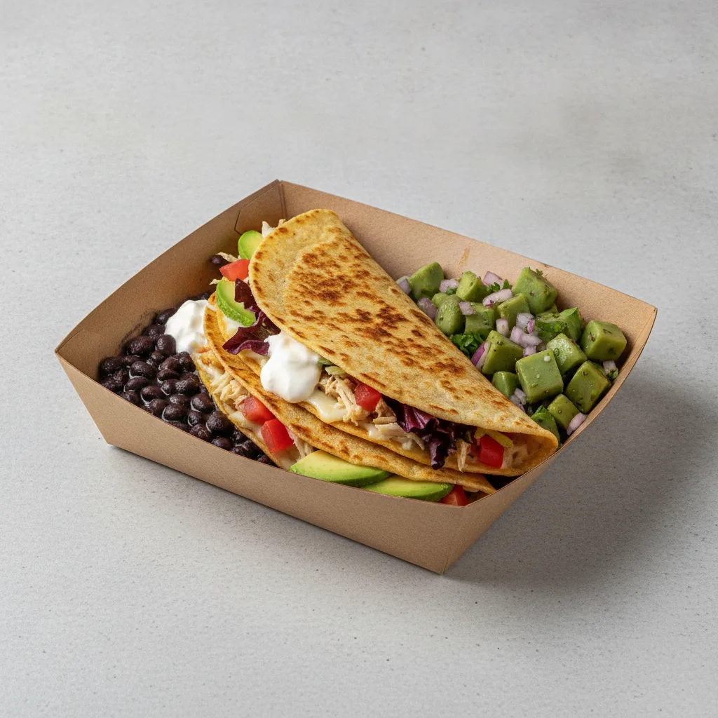 Quesadilla Box — Chicken with Black Beans / Nopalitos Salad Quesadilla Box — Chicken with Black Beans / Nopalitos Salad