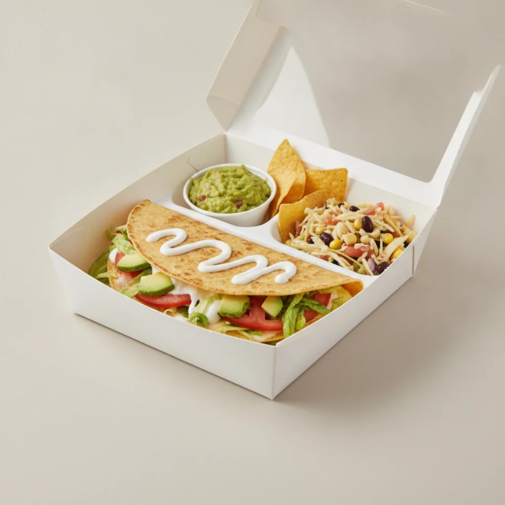 Quesadilla Box — Chicken with Guacamole and Chips / Mexican Salad Quesadilla Box — Chicken with Guacamole and Chips / Mexican Salad