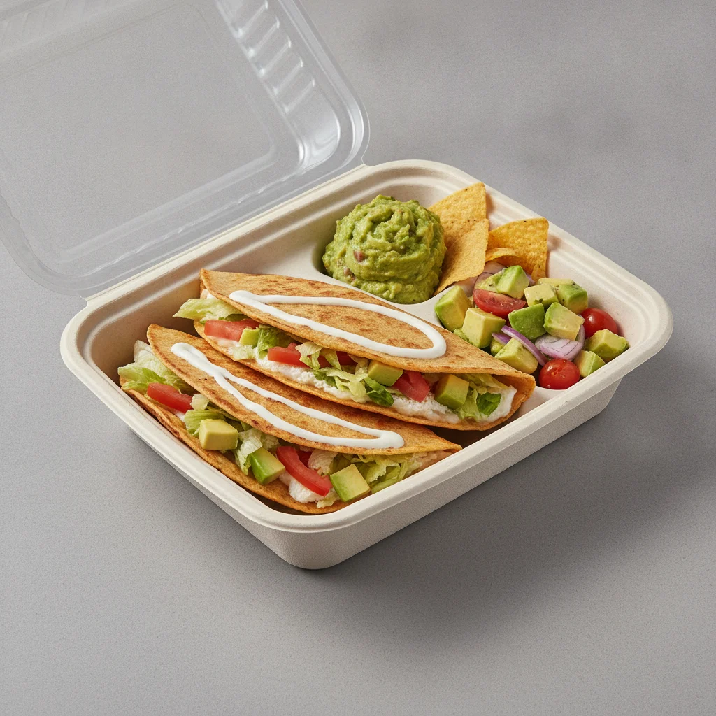 Quesadilla Box — Chicken with Guacamole and Chips / Avocado Salad Quesadilla Box — Chicken with Guacamole and Chips / Avocado Salad