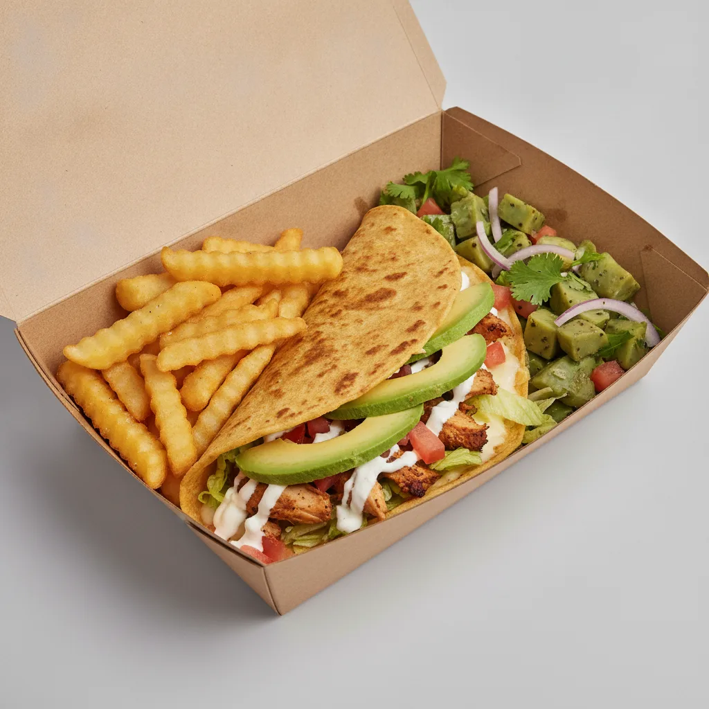 Quesadilla Box — Chicken with French Fries / Nopalitos Salad Quesadilla Box — Chicken with French Fries / Nopalitos Salad