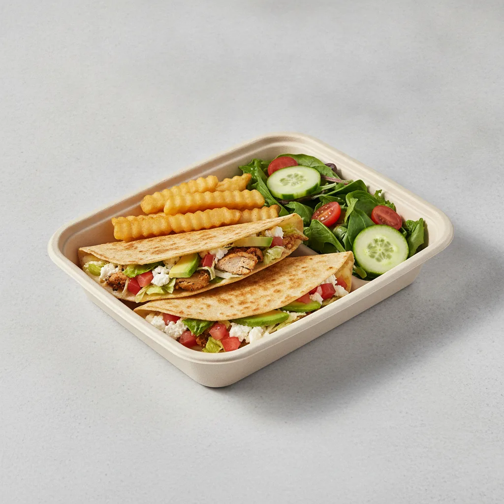 Quesadilla Box — Chicken with French Fries / Green Salad Quesadilla Box — Chicken with French Fries / Green Salad