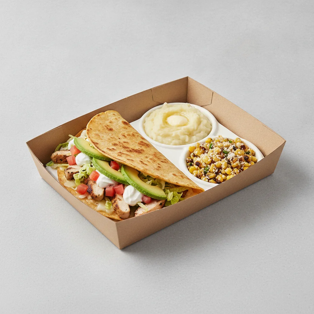 Quesadilla Box — Chicken with Mashed Potato / Street Corn Salad Quesadilla Box — Chicken with Mashed Potato / Street Corn Salad