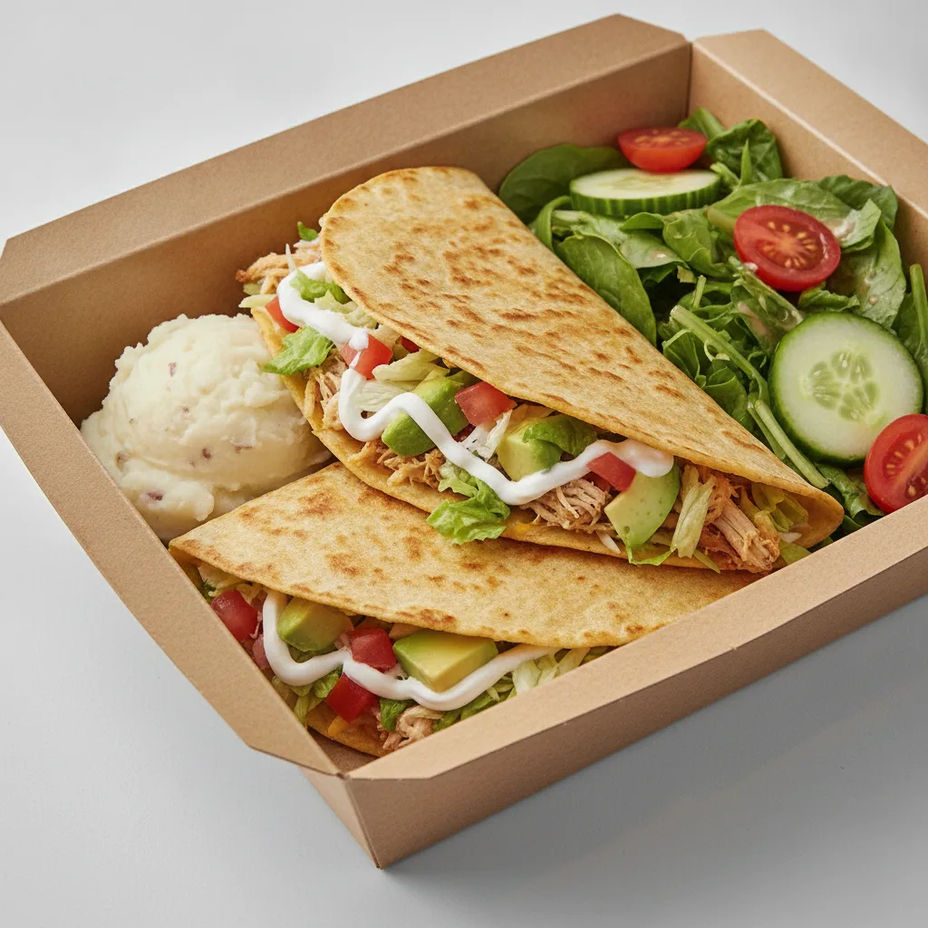 Quesadilla Box — Chicken with Mashed Potato / Green Salad Quesadilla Box — Chicken with Mashed Potato / Green Salad