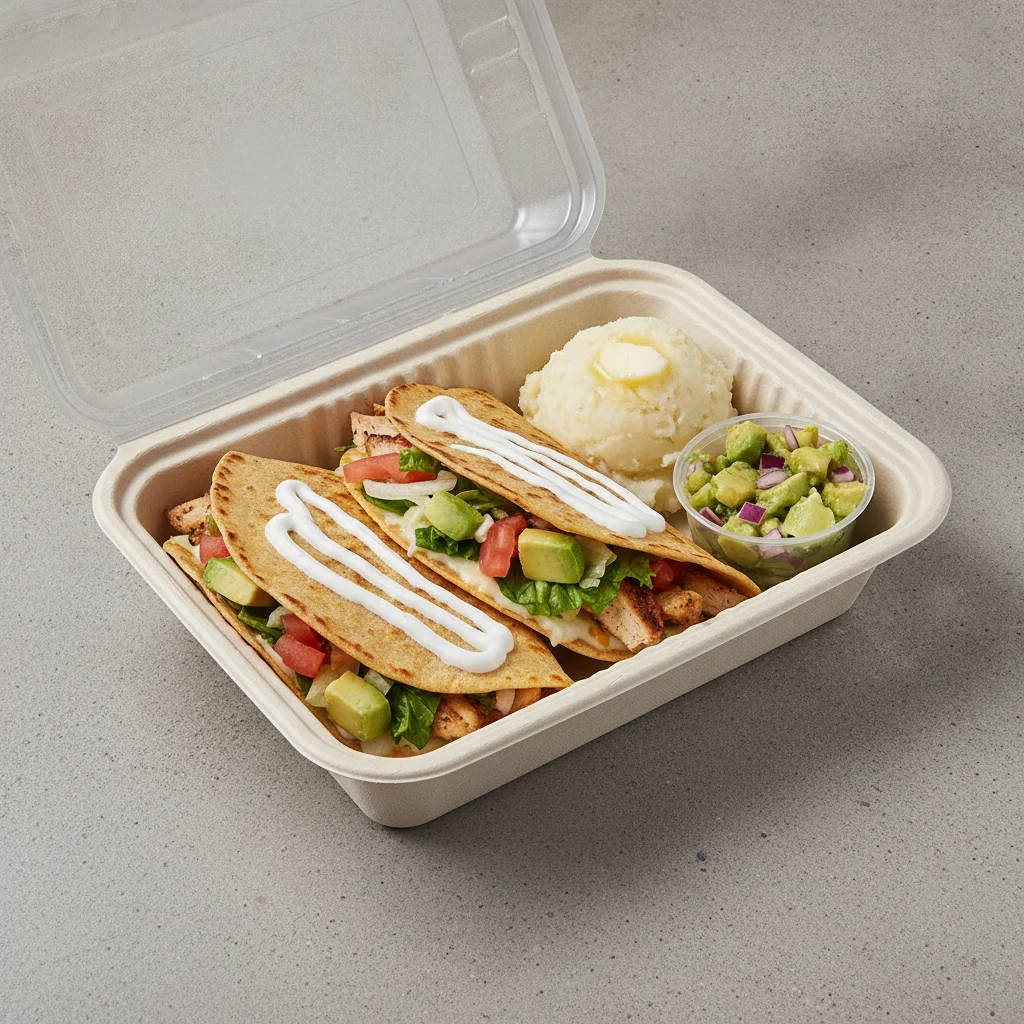 Quesadilla Box — Chicken with Mashed Potato / Avocado Salad Quesadilla Box — Chicken with Mashed Potato / Avocado Salad
