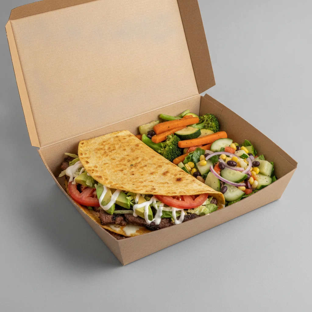 Quesadilla Box — Steak — Steamed Veggies / Mexican Salad Quesadilla Box — Steak — Steamed Veggies / Mexican Salad