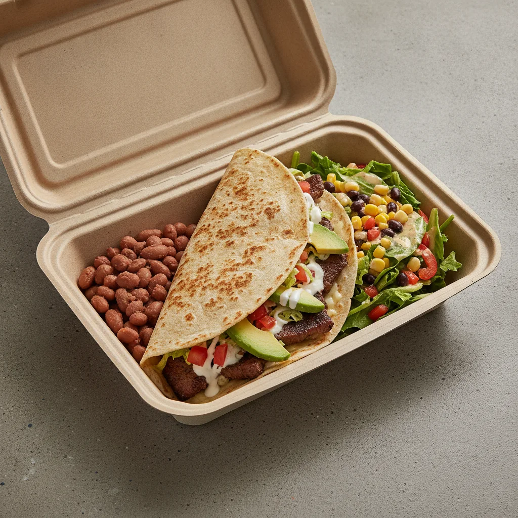 Quesadilla Box — Steak — Pinto Beans / Mexican Salad Quesadilla Box — Steak — Pinto Beans / Mexican Salad