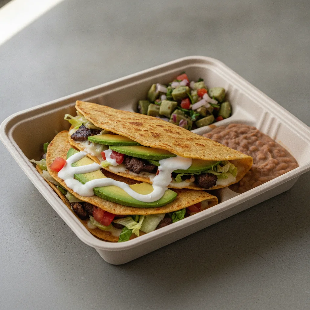 Quesadilla Box — Steak with Refried Beans / Nopalitos Salad Quesadilla Box — Steak with Refried Beans / Nopalitos Salad